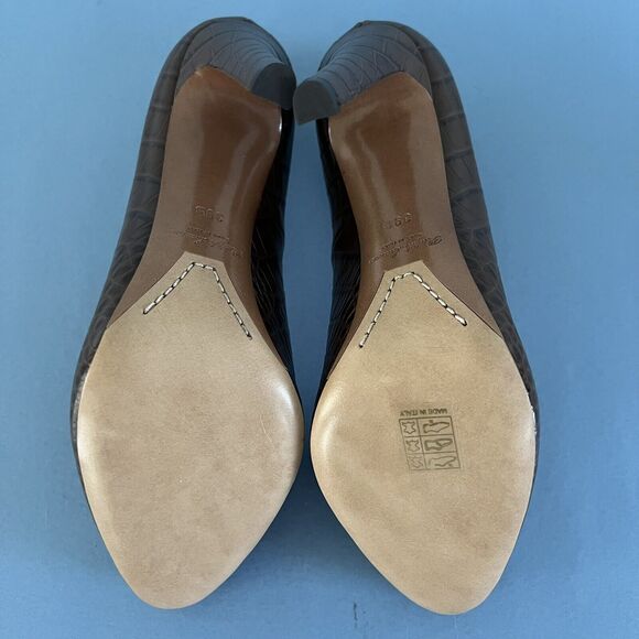 Ralph Lauren Purple Label Darlene Embossed Calfskin Brown Leather Pumps - Picture 7 of 8